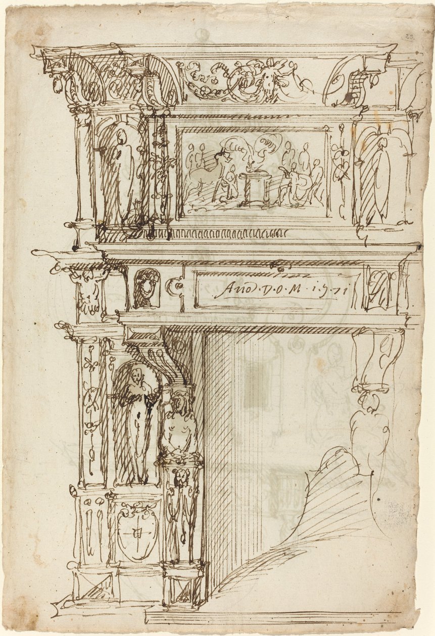 Camino palaziale con una scena di sacrificio antico [recto] da German or Austrian 16th Century