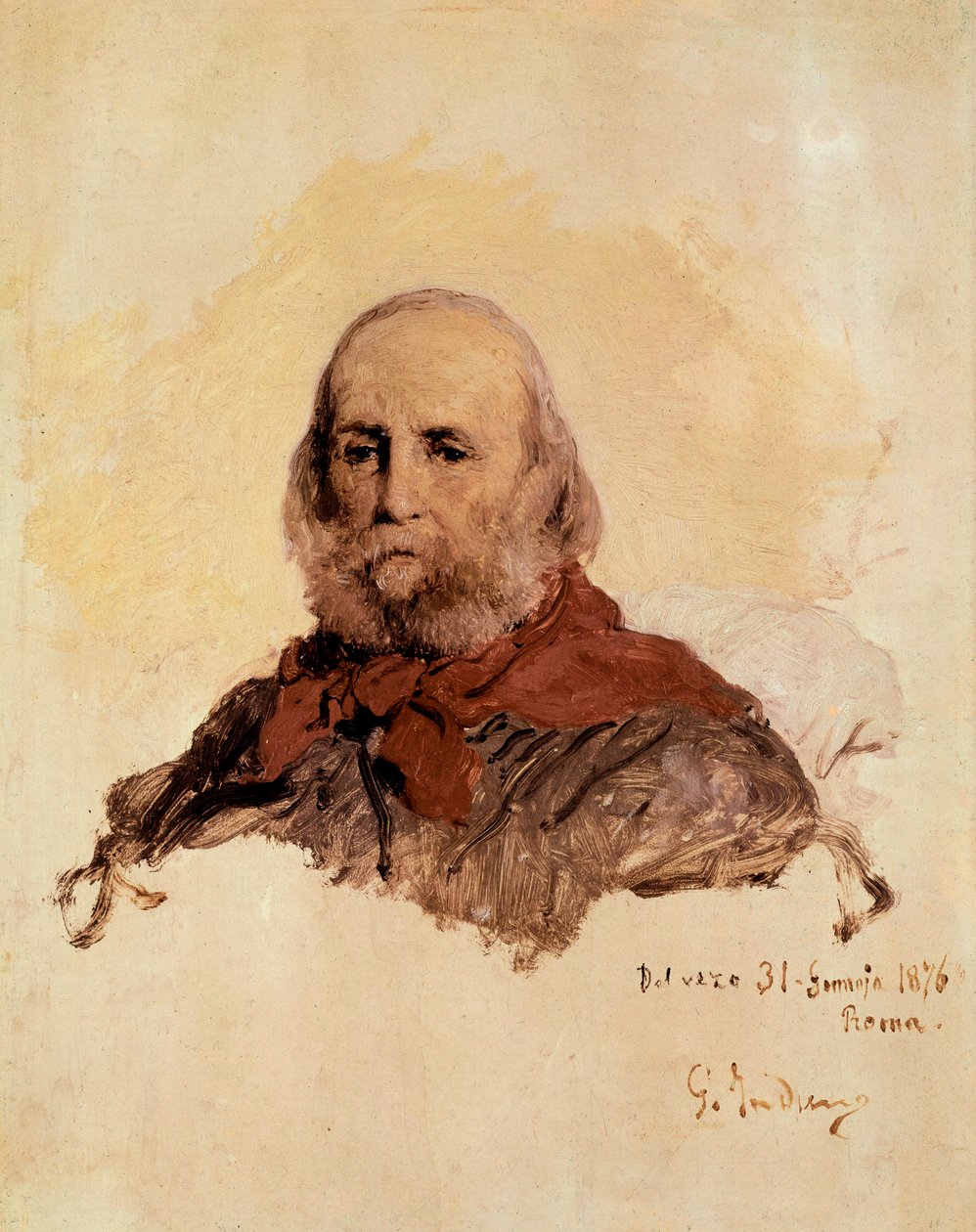 Unità italiana: ritratto di Giuseppe Garibaldi (1807-1882), patriota italiano. Opera di Gerolamo (Girolamo) Induno (1825-1890) da Gerolamo Induno