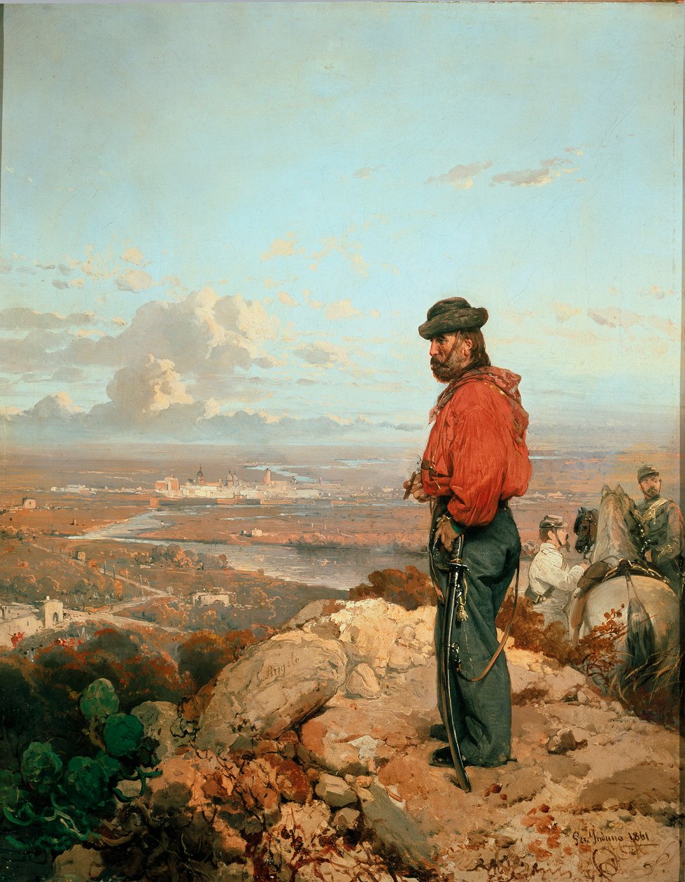 Unità Italiana: "Ritratto di Giuseppe Garibaldi (1807-1882) davanti a Capua nel 1860" Dipinto di Gerolamo Induno (1825-1890) 1861 Museo del Risorgimento, Milano da Gerolamo Induno