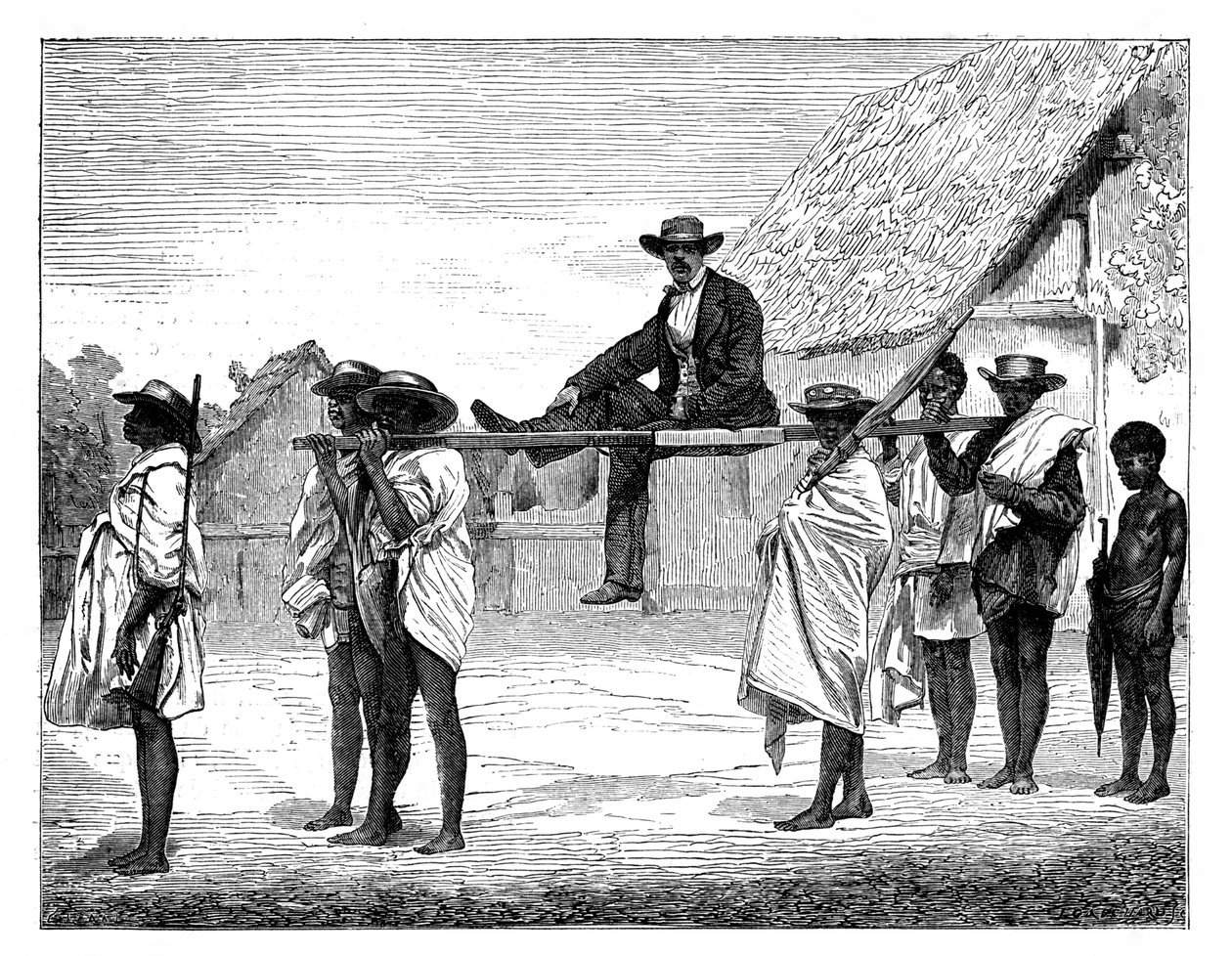 Nativi africani che trasportano un uomo bianco, Africa, XIX secolo da Gerome Staal