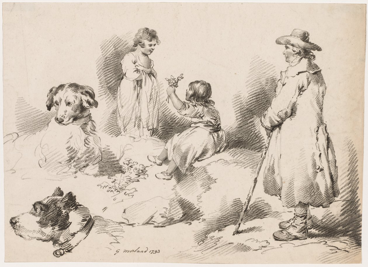 Studi di Bambini Due Bambine, Due Cani, Un Uomo, 1793 da Gerrard Street J. Harris Soho
