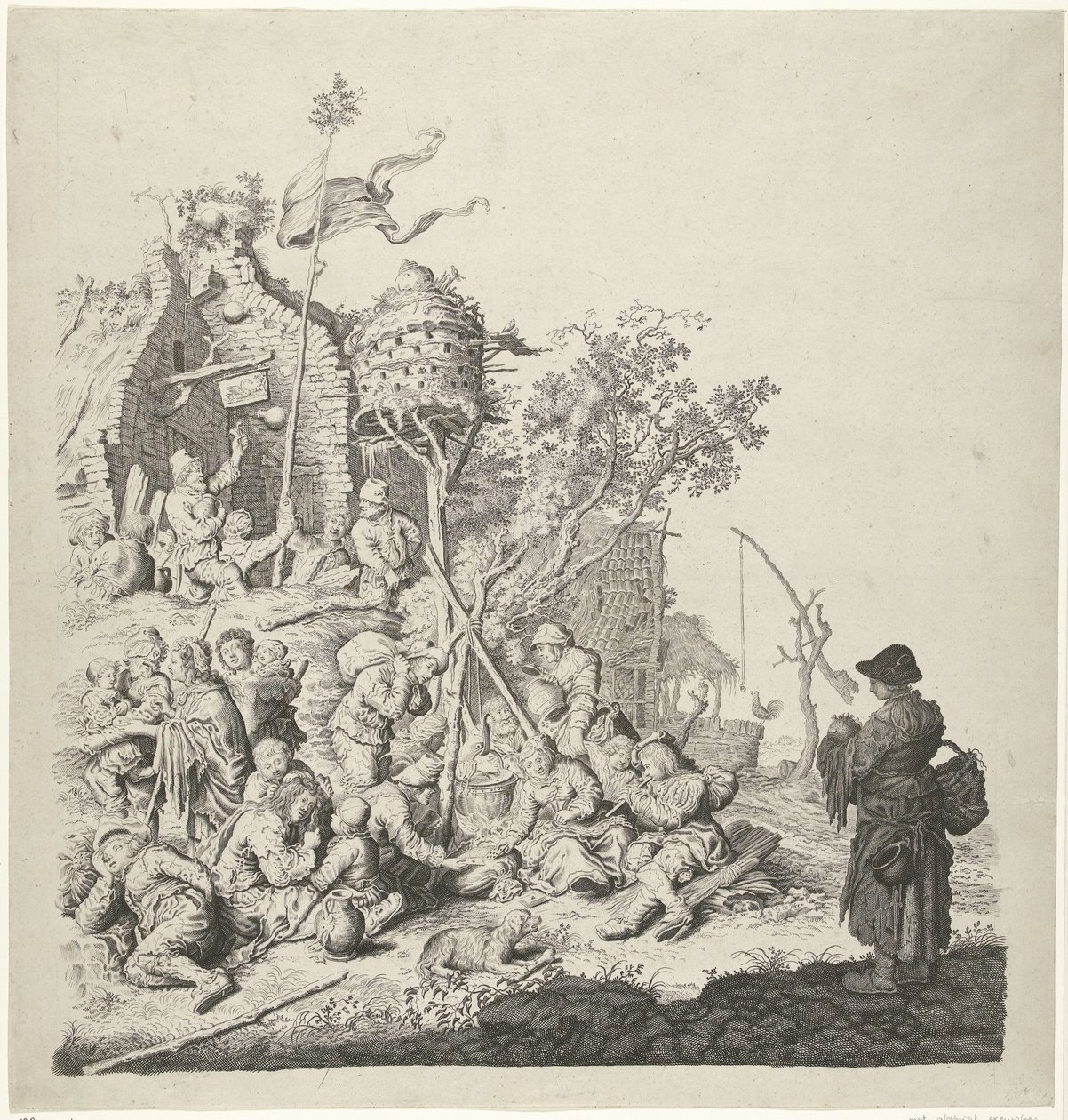Gruppo di Rom presso una locanda con una colombaia da Gerrit Adriaensz. de Heer