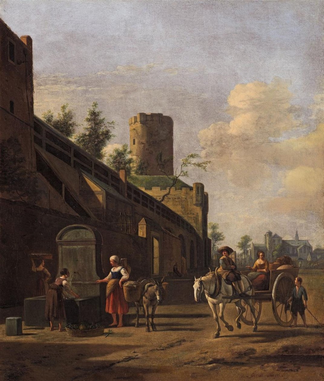 Mura della città di Colonia con contadini e viaggiatori nelle vicinanze, sullo sfondo la chiesa di San Pantaleone da Gerrit Adriaenszoon Berckheyde