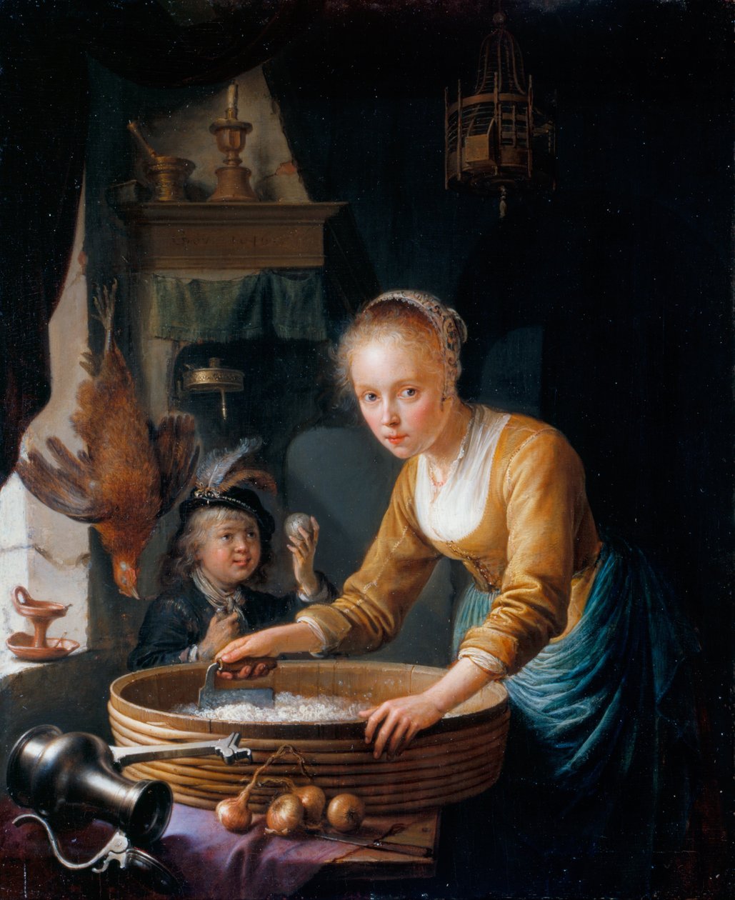 Ragazza che taglia le cipolle da Gerrit Dou