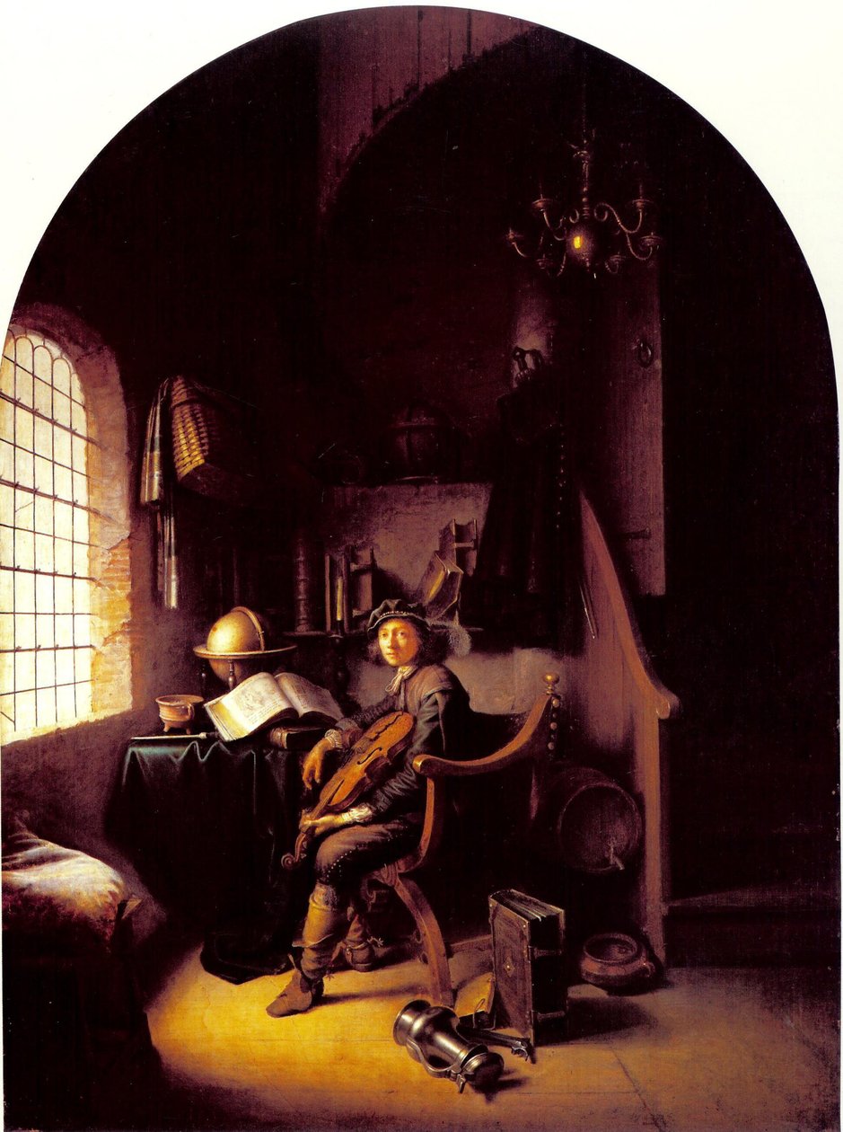 Giovane violinista seduto nella sua stanza di studio da Gerrit Dou