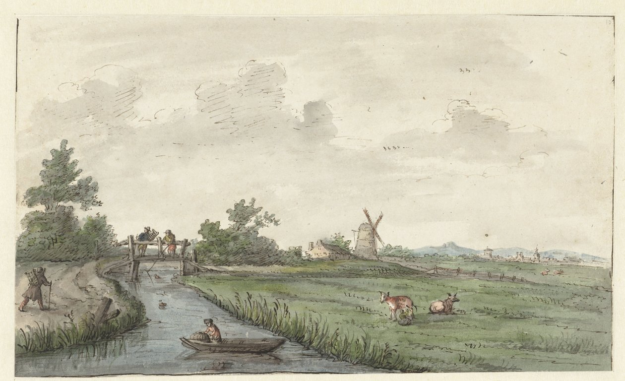 Paesaggio con un fossato e una strada di campagna da Gerrit Grasdorp (possibly)