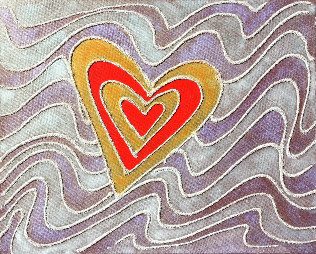 Cuore tra le onde; c 2013 (sabbia e acrilico su tela) da Gerrit Greve