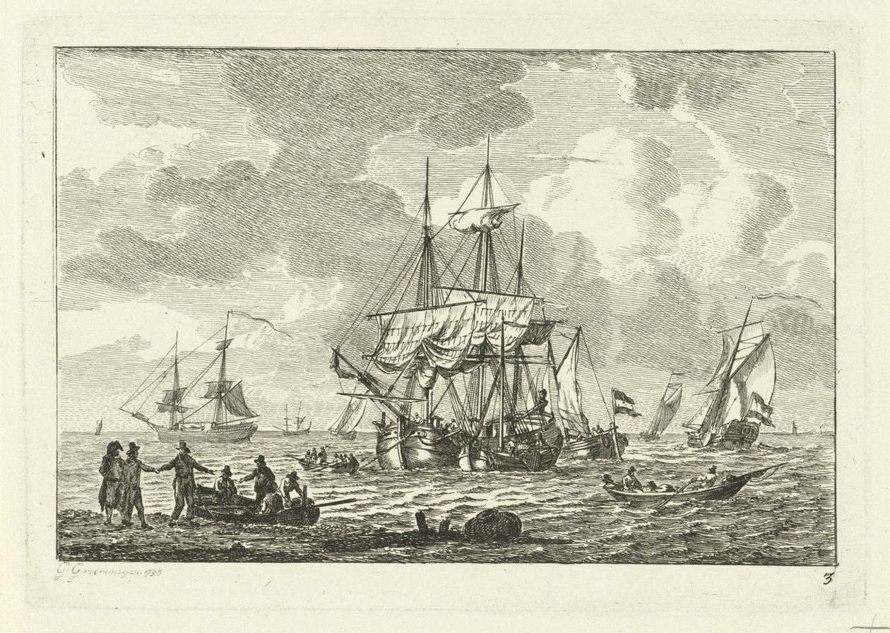 Veduta marina con nave a tre alberi da Gerrit Groenewegen