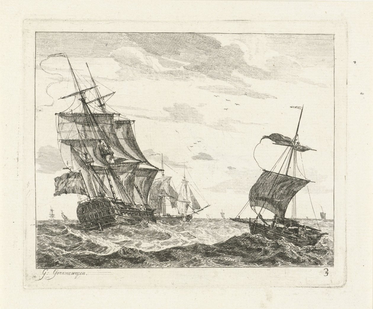 Barche a vela su mare agitato (serie Vedute marine con navi) da Gerrit Groenewegen