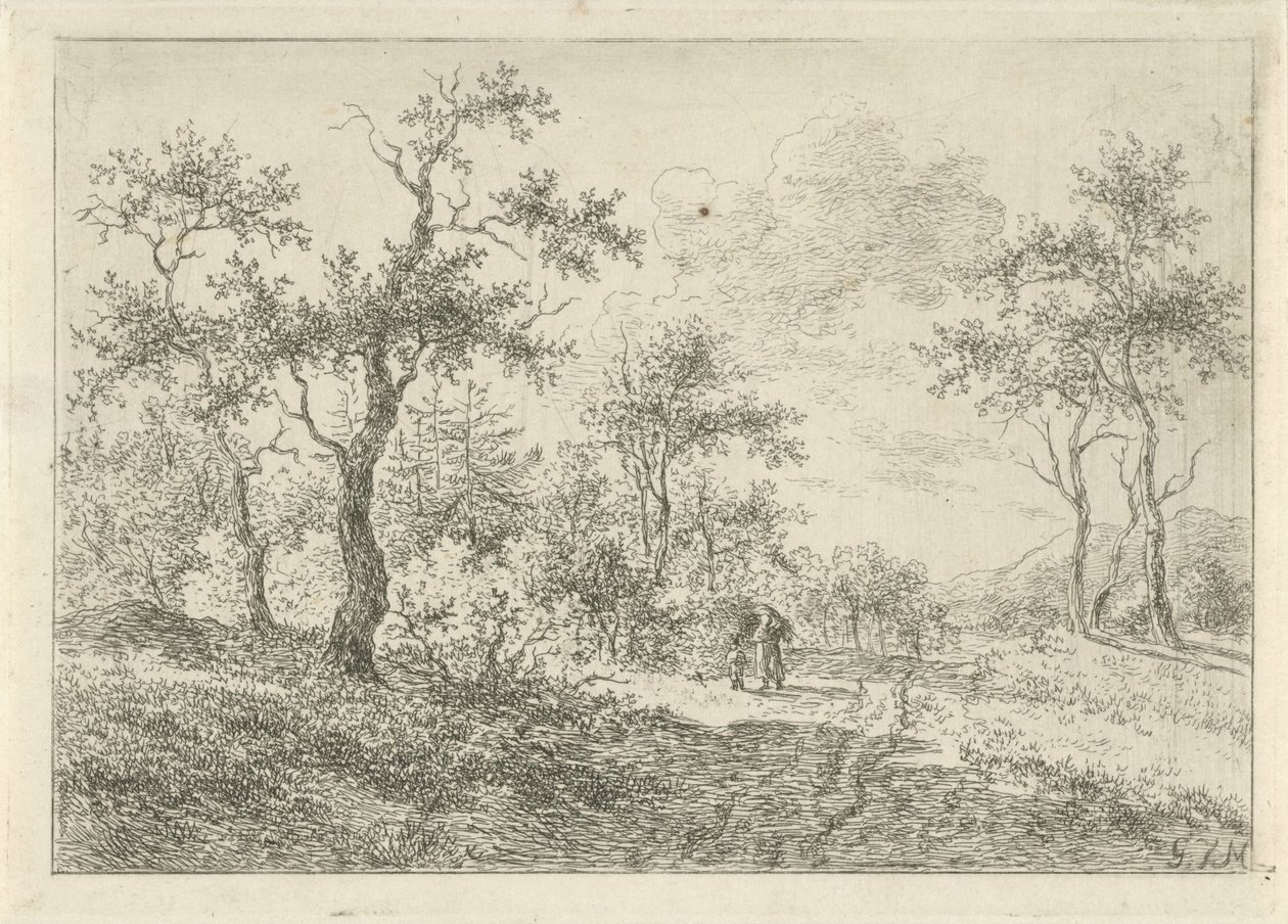 Paesaggio boscoso con una donna e un ragazzo da Gerrit Jan Michaëlis