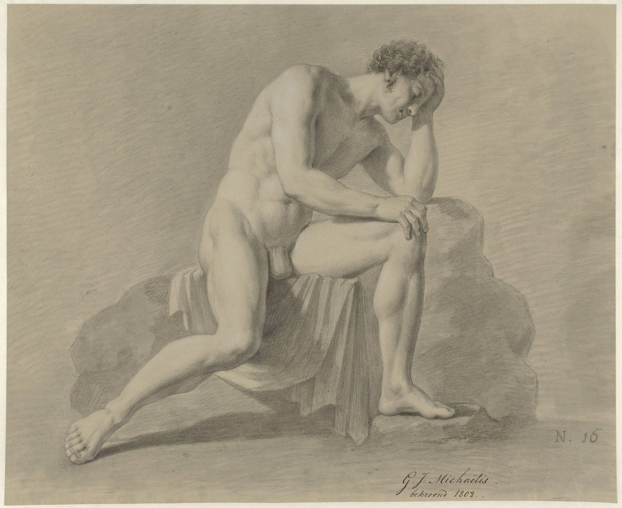 Nudo maschile seduto, con la testa appoggiata sul braccio sinistro da Gerrit Jan Michaëlis