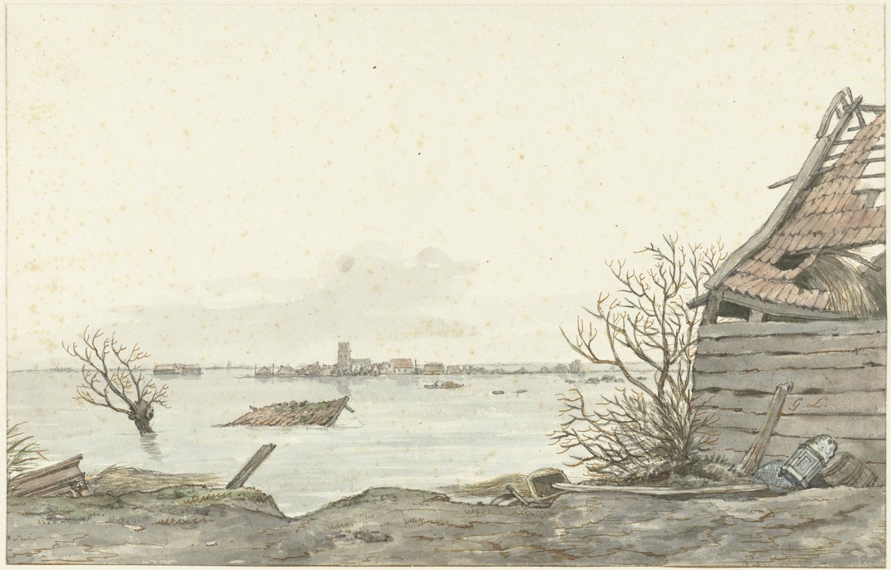 Vista di Ransdorp allagata, febbraio 1825 da Gerrit Lamberts