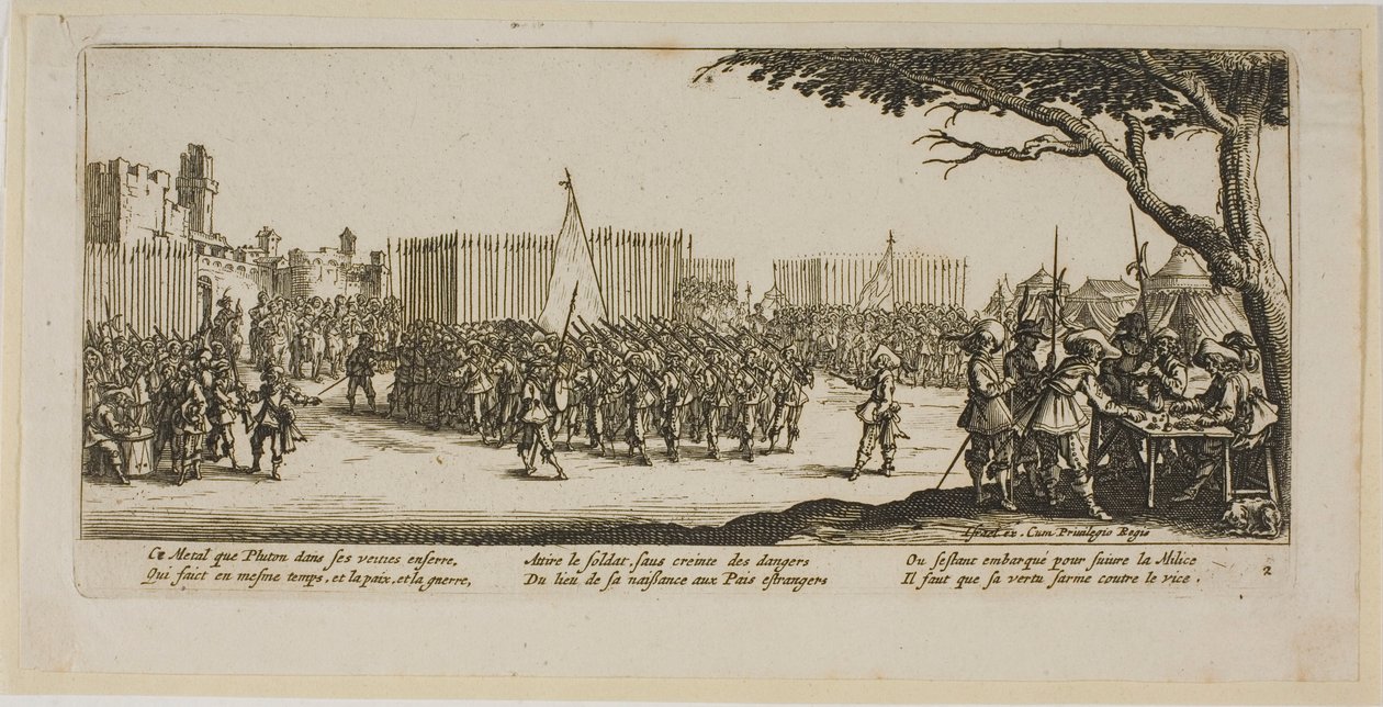 Reclutamento di truppe, tavola due da Le grandi miserie della guerra da Gerrit Lucasz van Schagen