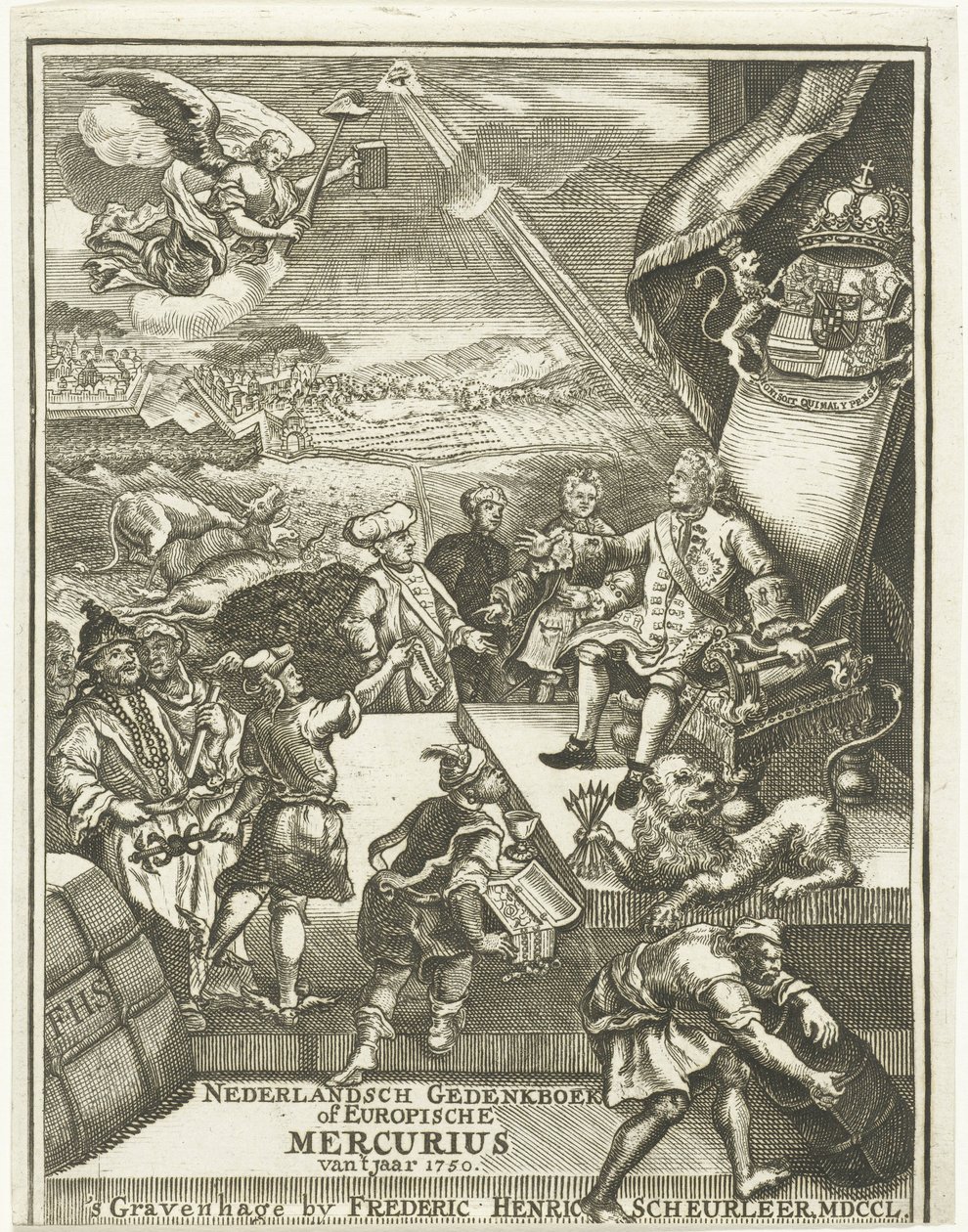 Pagina del titolo per il Mercurio Europeo del 1750 da Gerrit Sibersma (possibly)