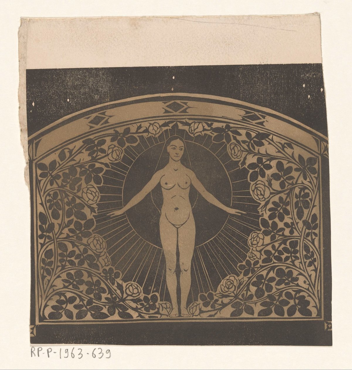 Progetto per la cornice di un calendario per il 1901 con una donna e fiori da Gerrit Willem Dijsselhof