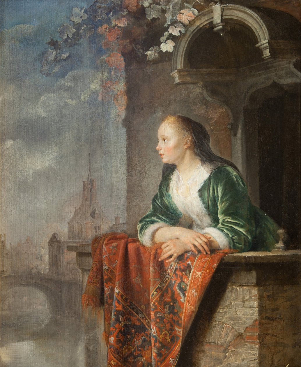 Giovane donna su un balcone da Gerrit Dou