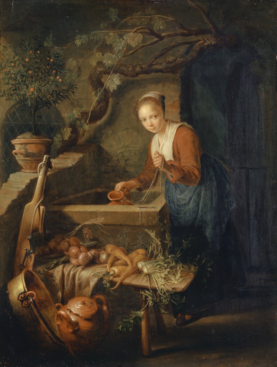 Cameriera in cucina al pozzo, c.1650 da Gerrit Dou