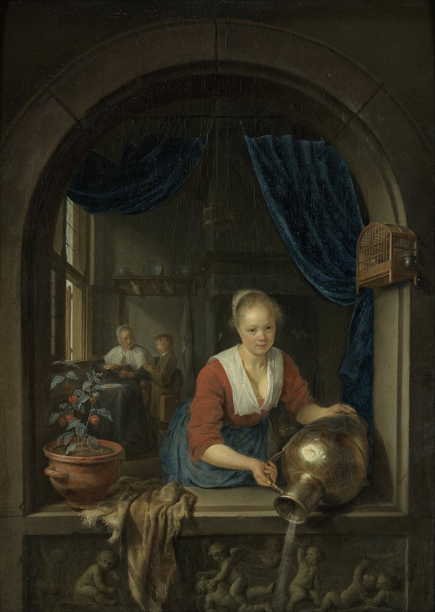 Serva alla finestra, 1660 circa (olio su tavola) da Gerrit or Gerard Dou