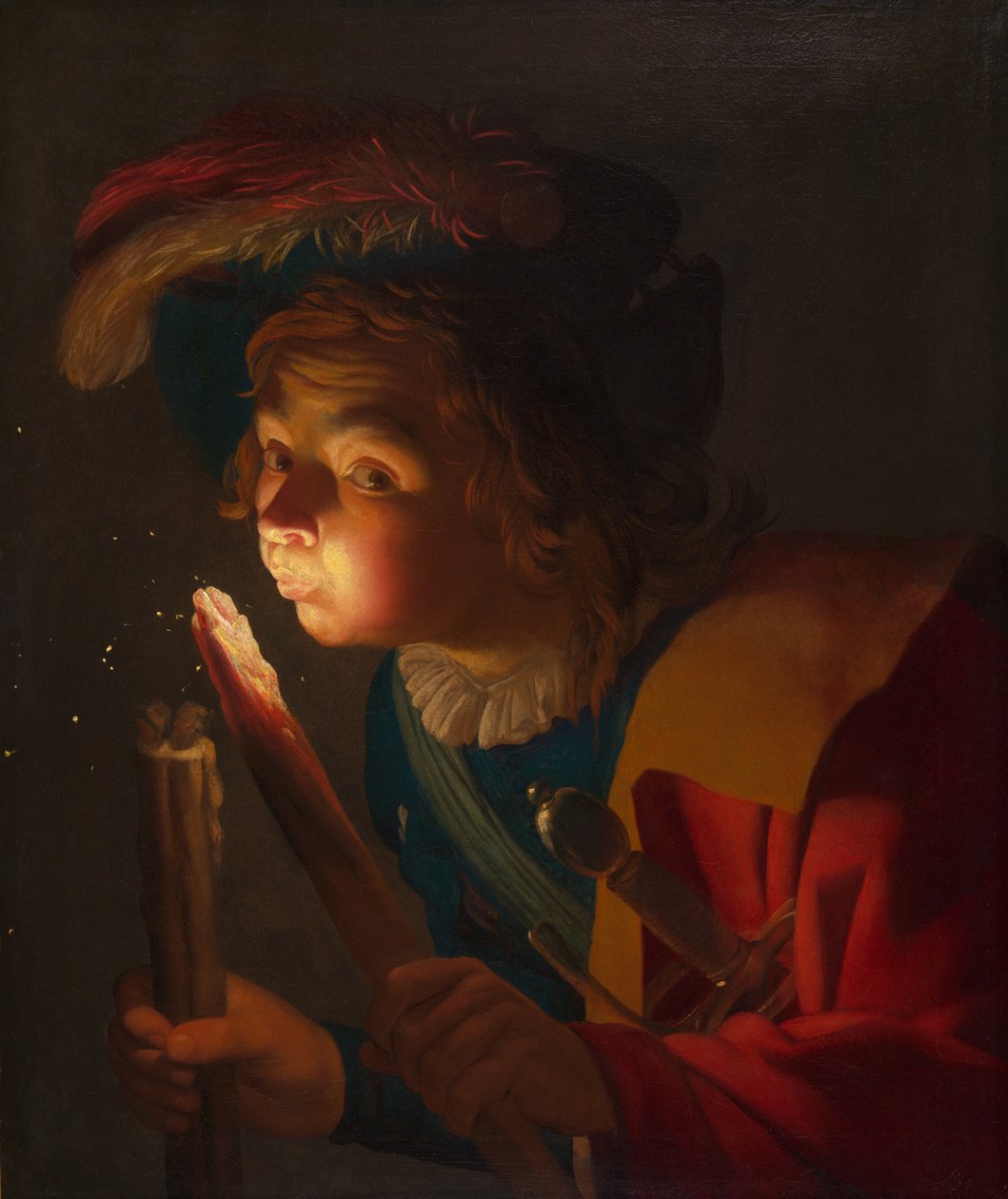Un ragazzo che soffia su un tizzone da Gerrit van Honthorst