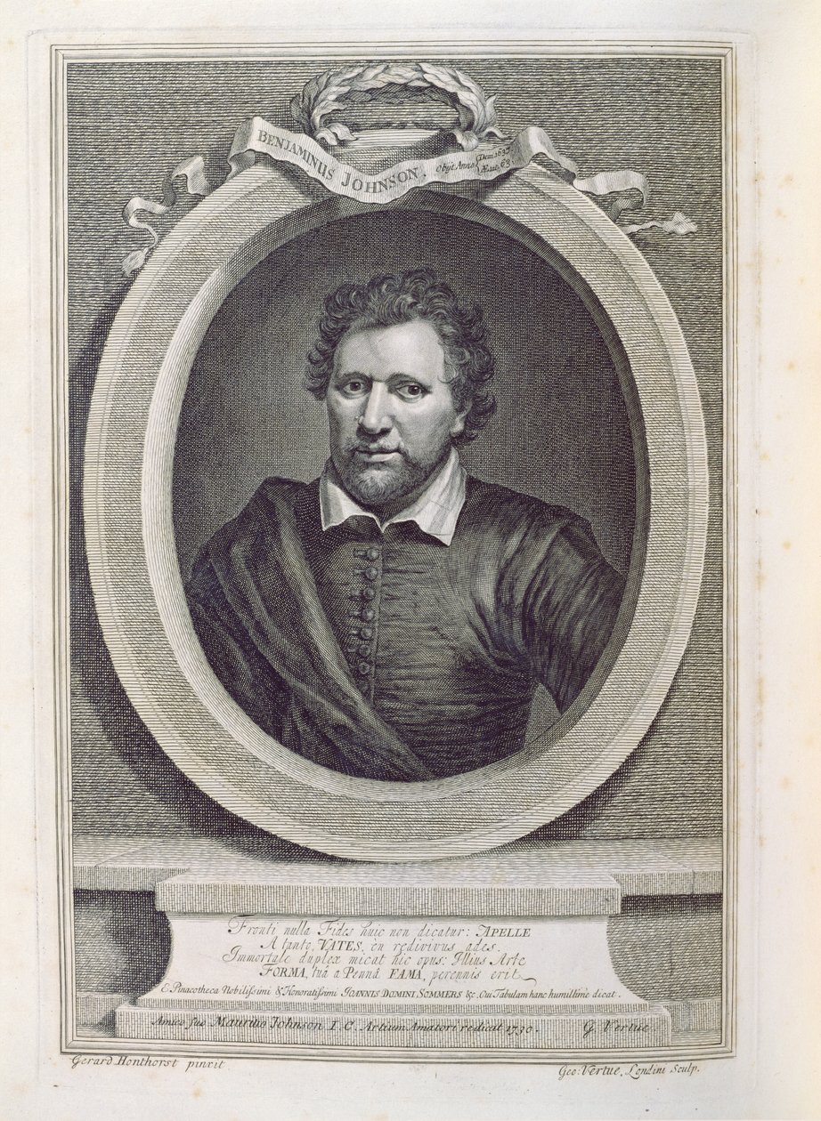 Ben Jonson, inciso da George Vertue, 1730 da Gerrit van Honthorst