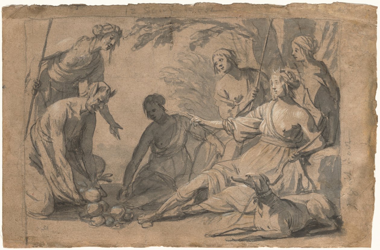 Diana e quattro ninfe che ricevono doni da un satiro da Gerrit van Honthorst