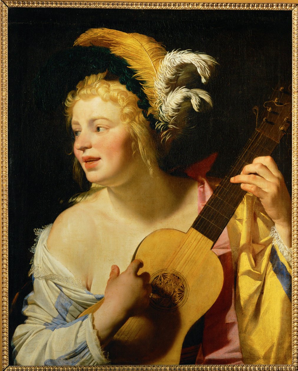 Femme jouant de la guitare - Donna che suona la chitarra ... da Gerrit van Honthorst