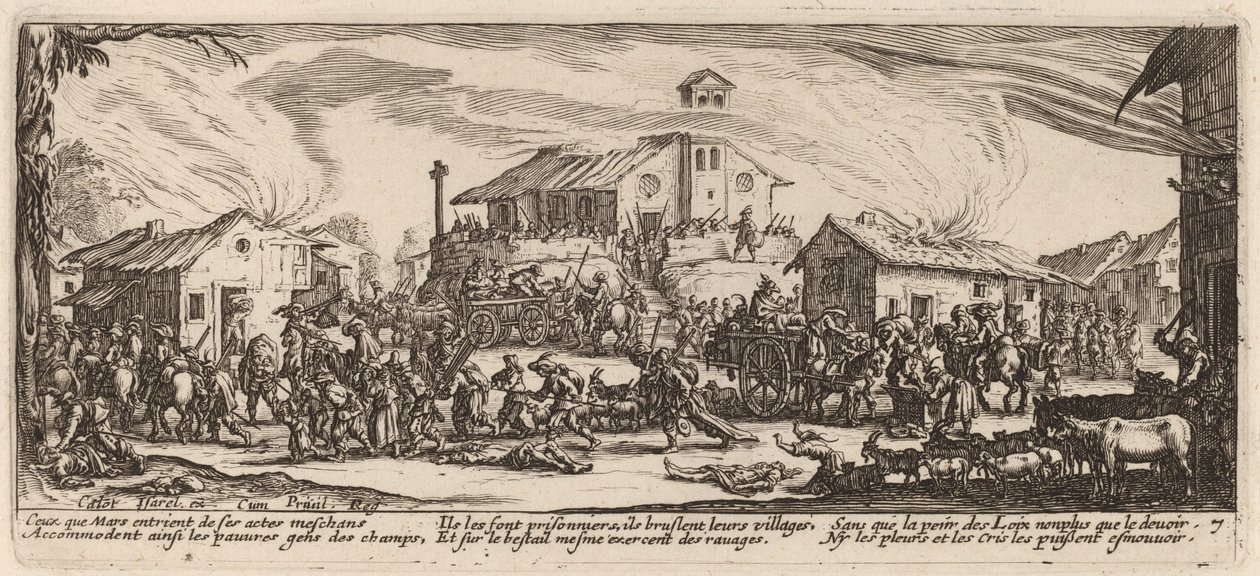 Saccheggio e incendio di un villaggio da Gerrit van Schagen after Jacques Callot