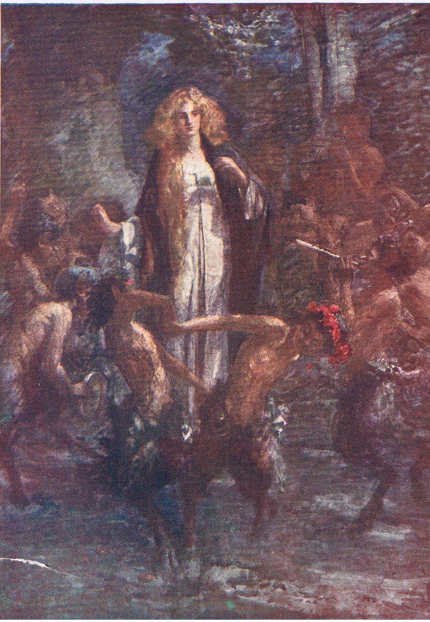 I satiri danzavano intorno a lei con gioia, Storie della Regina delle Fate pubblicate da George Harrap and Company da Gertrude E. Demain (after) Hammond