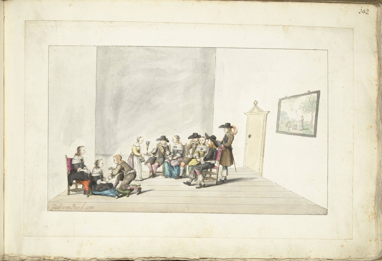 Gruppo di dieci giovani in un interno da Gesina ter Borch (signed by artist)