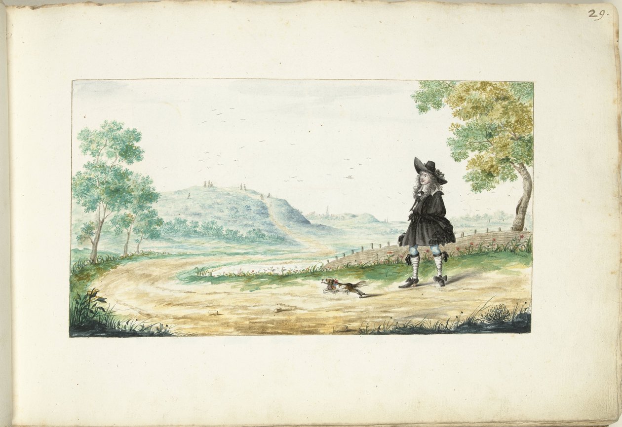 Signore che cammina su una strada di campagna da Gesina ter Borch (signed by artist)