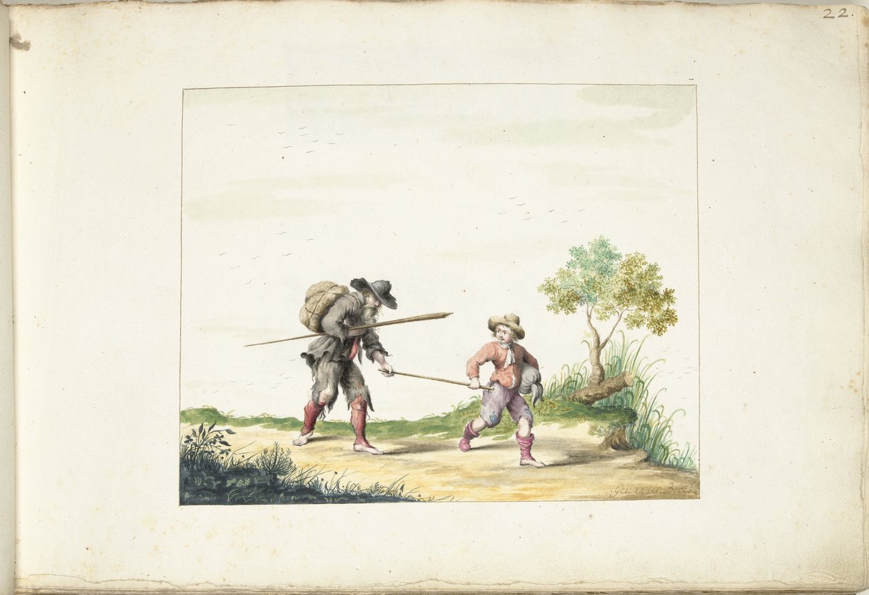 Vecchio mendicante cieco guidato da un ragazzo da Gesina ter Borch (signed by artist)