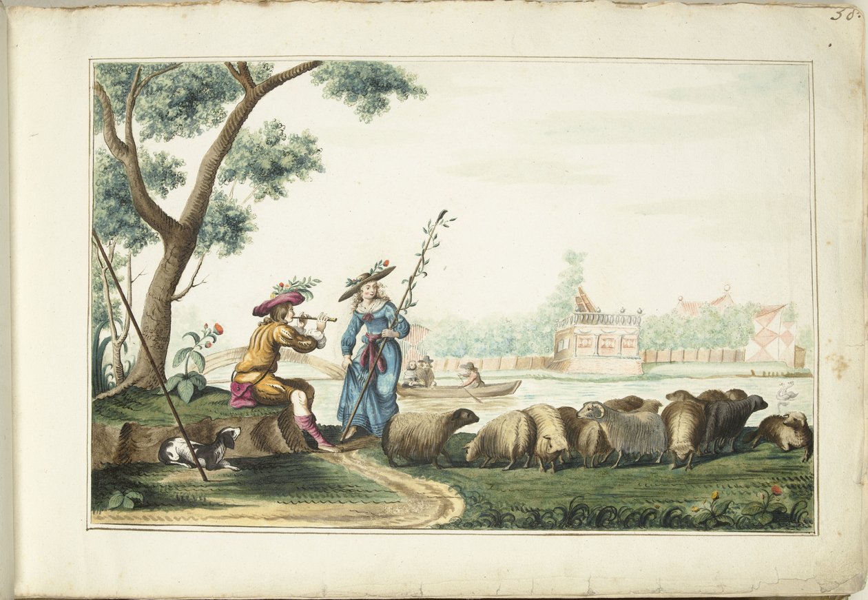 Rappresentazione pastorale lungo un fiume da Gesina ter Borch (signed by artist)