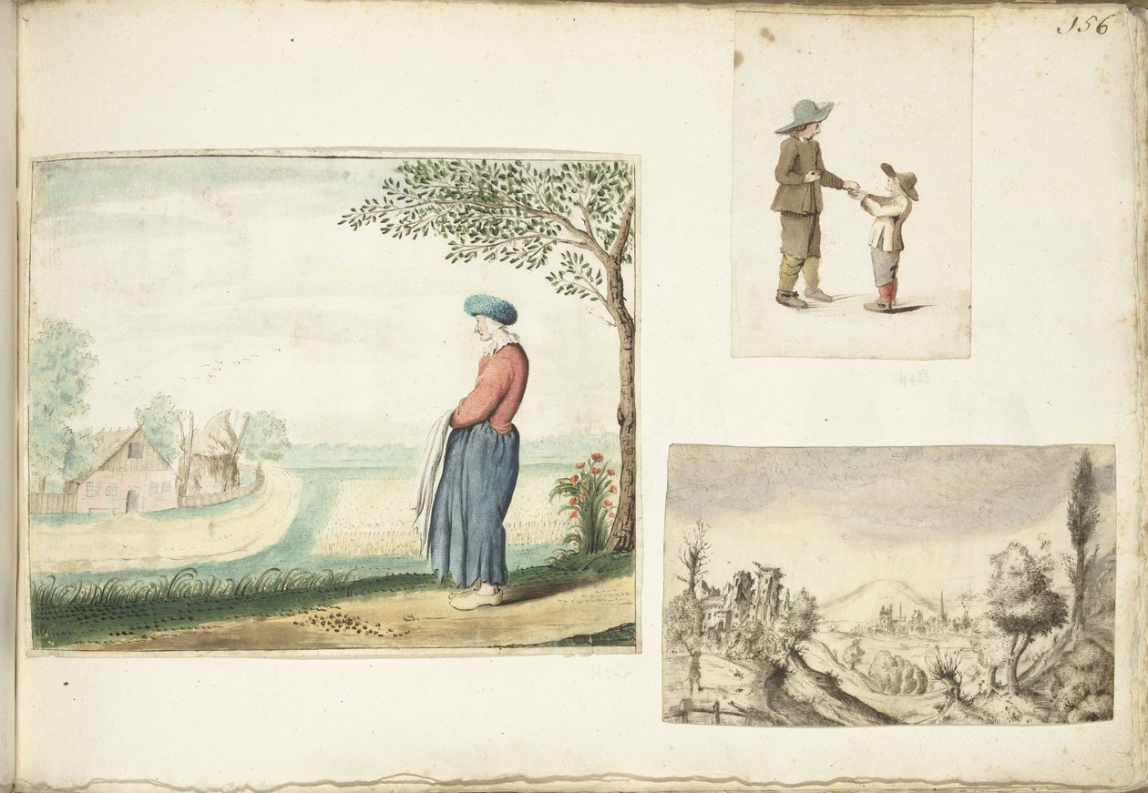 Contadina, ragazzi con mele e un paesaggio collinare da Gesina ter Borch