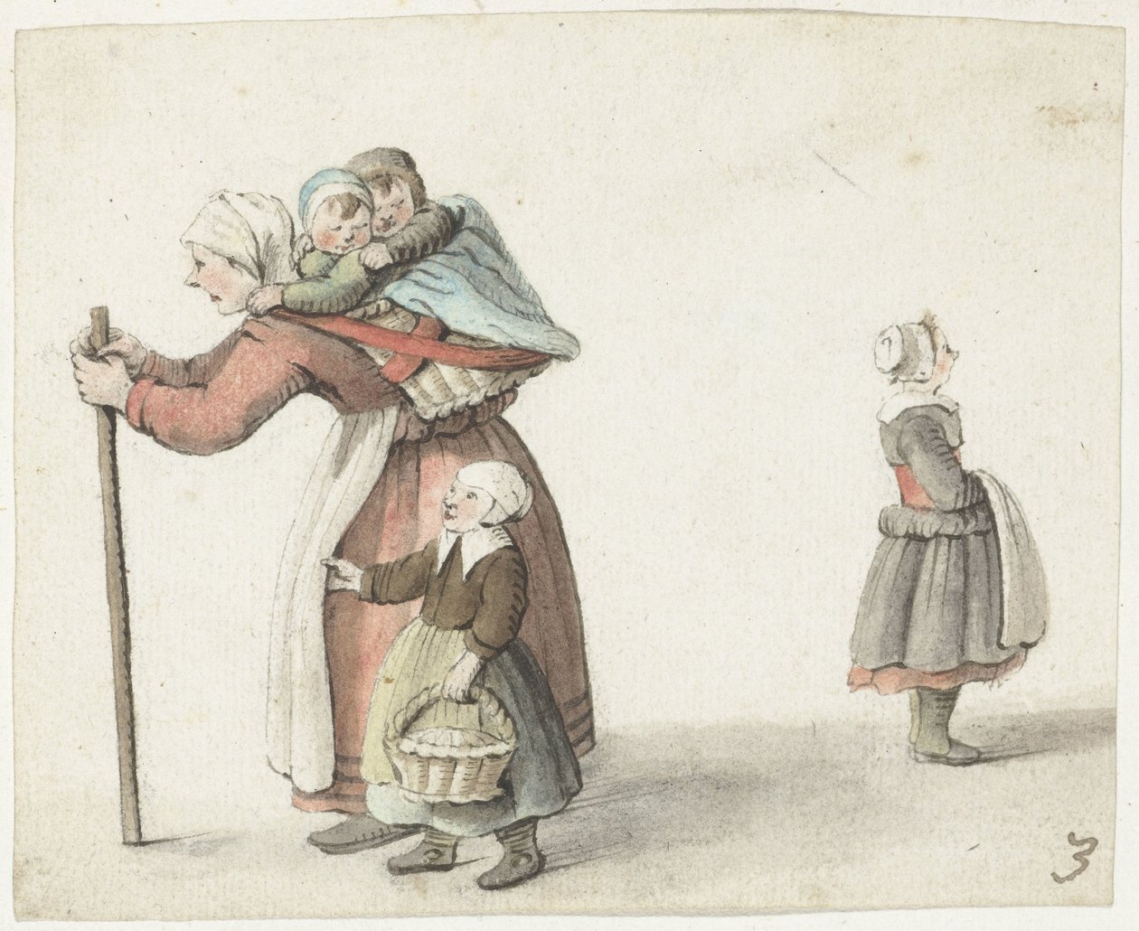 Donna con due bambini in una cesta da Gesina ter Borch