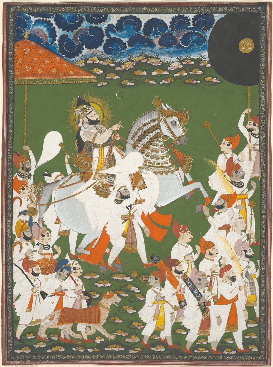 Maharana Bhim Singh in processione, 1820 circa (acquerello opaco e oro su carta) da Ghasi Ghasi