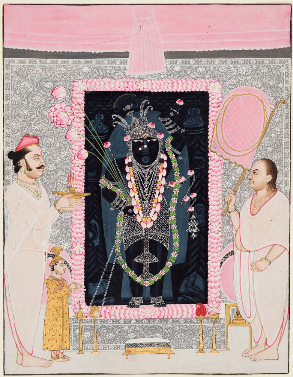 Il capo sacerdote Tilakayat Govardhanlalji fa offerte a Shri Nathji in celebrazione da Ghasiram Hardev Sharma