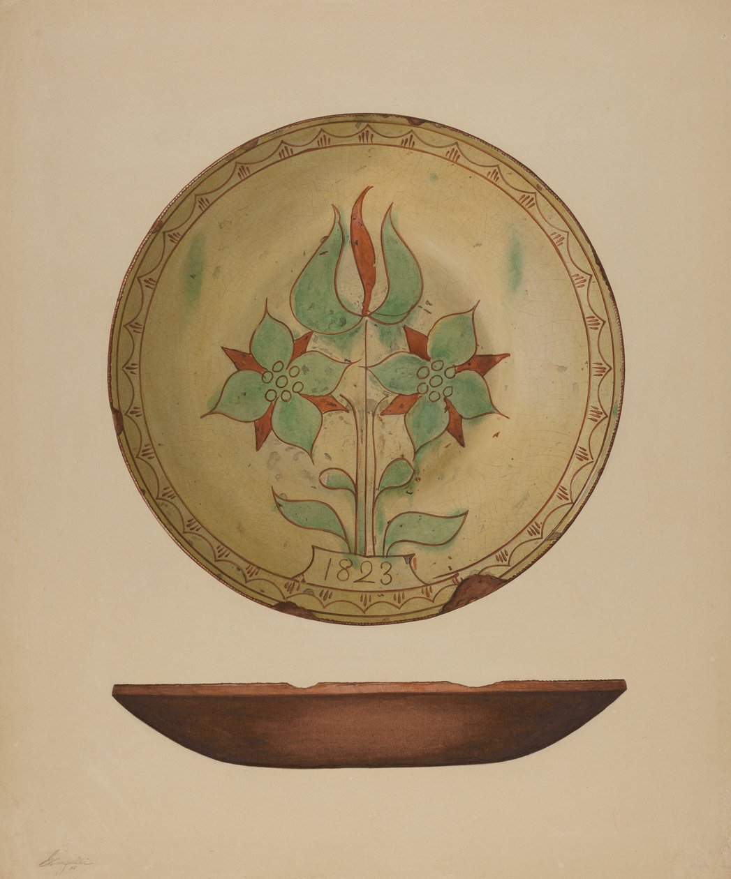 Piatto con Tulipano e Due Fiori, 1938 da Giacinto Capelli
