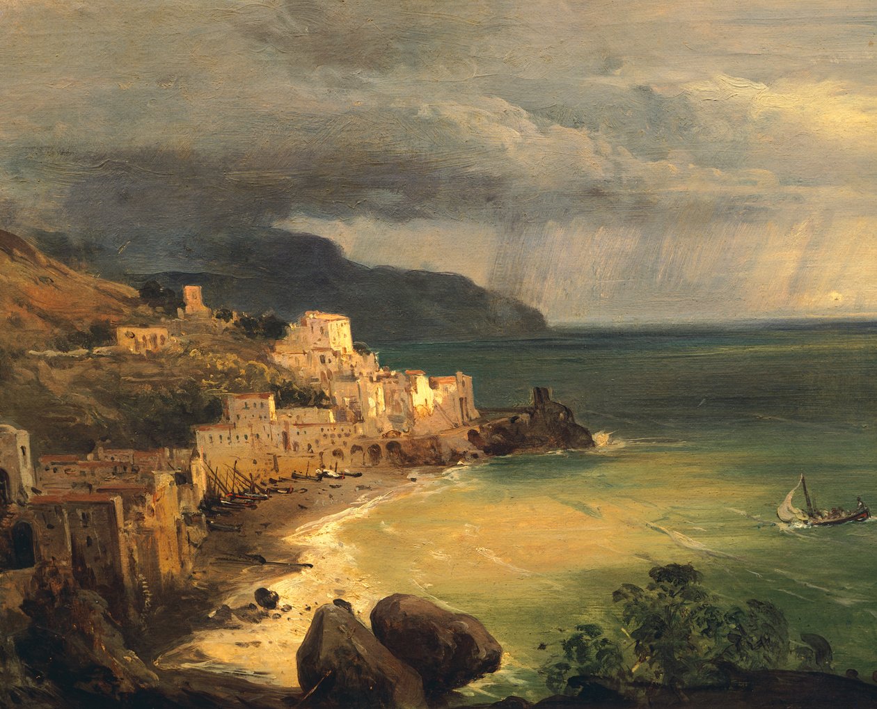 Tempesta sulla costa amalfitana e Golfo di Napoli di Giacinto Gigante (1806-1876), Italia da Giacinto Gigante