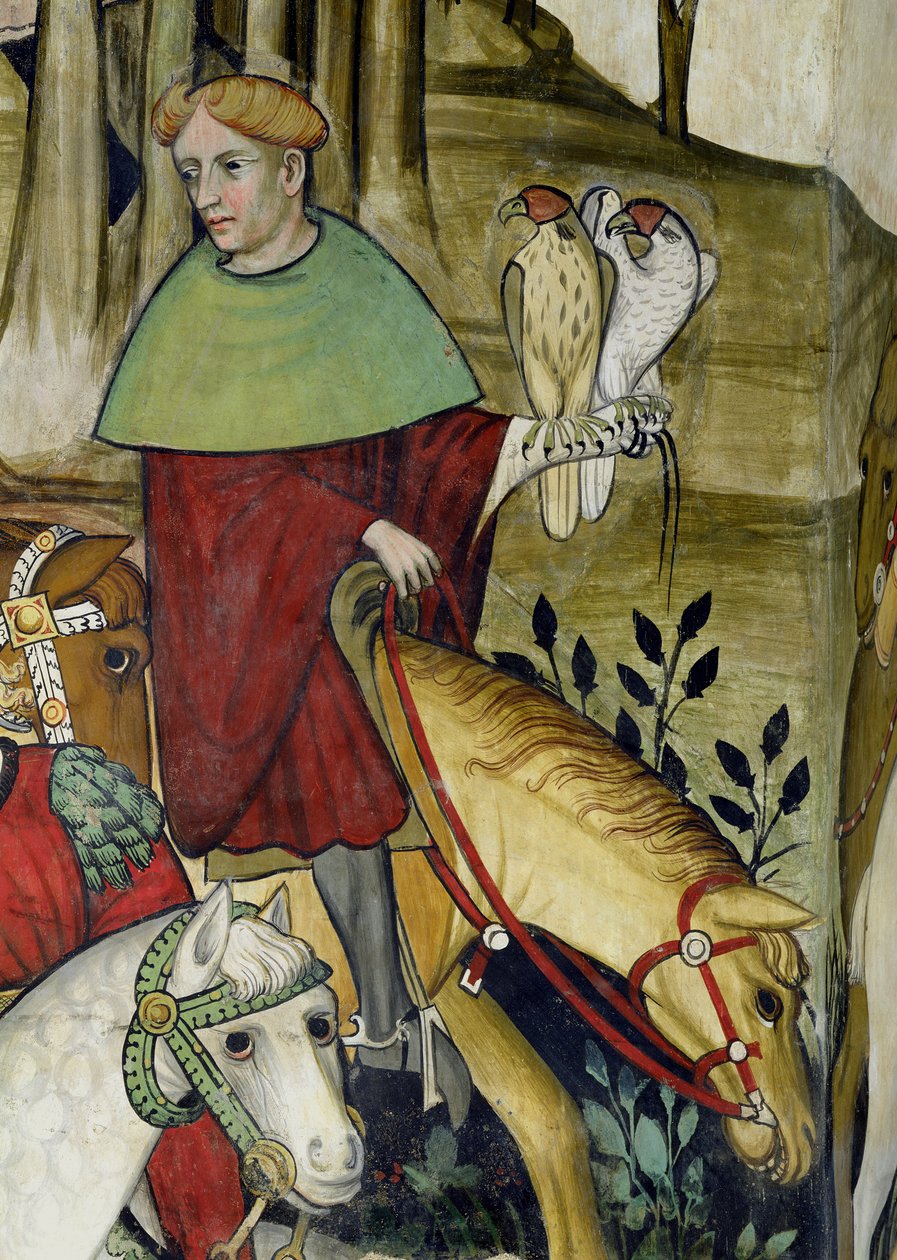 La Fontana della Vita, dettaglio di un falconiere che ritorna alla fontana, 1418-30 da Giacomo Jaquerio