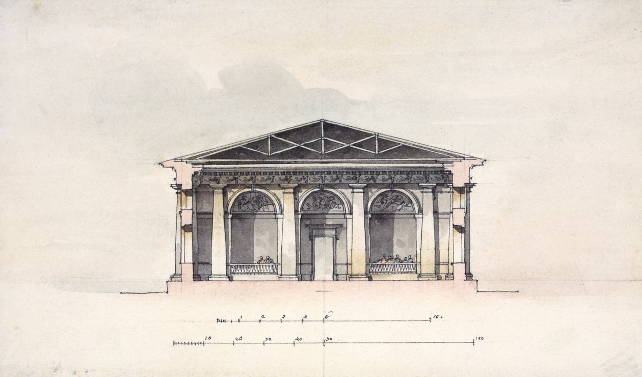 Vista in Sezione delle Scuderie a Cavallo a Tsarskoye Selo, 1792 da Giacomo Antonio Domenico Quarenghi