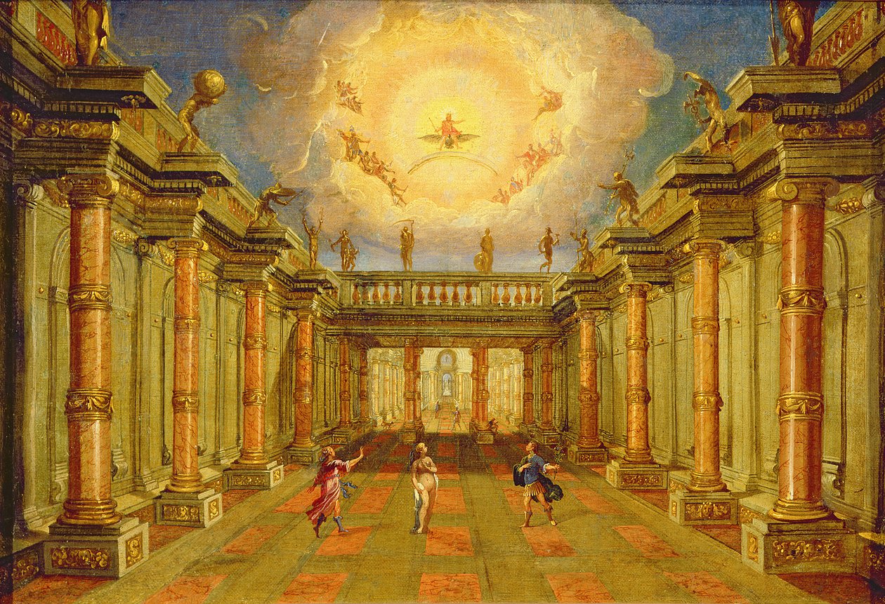 Atto II, scena X: il cortile del Re di Naxos da Giacomo Torelli