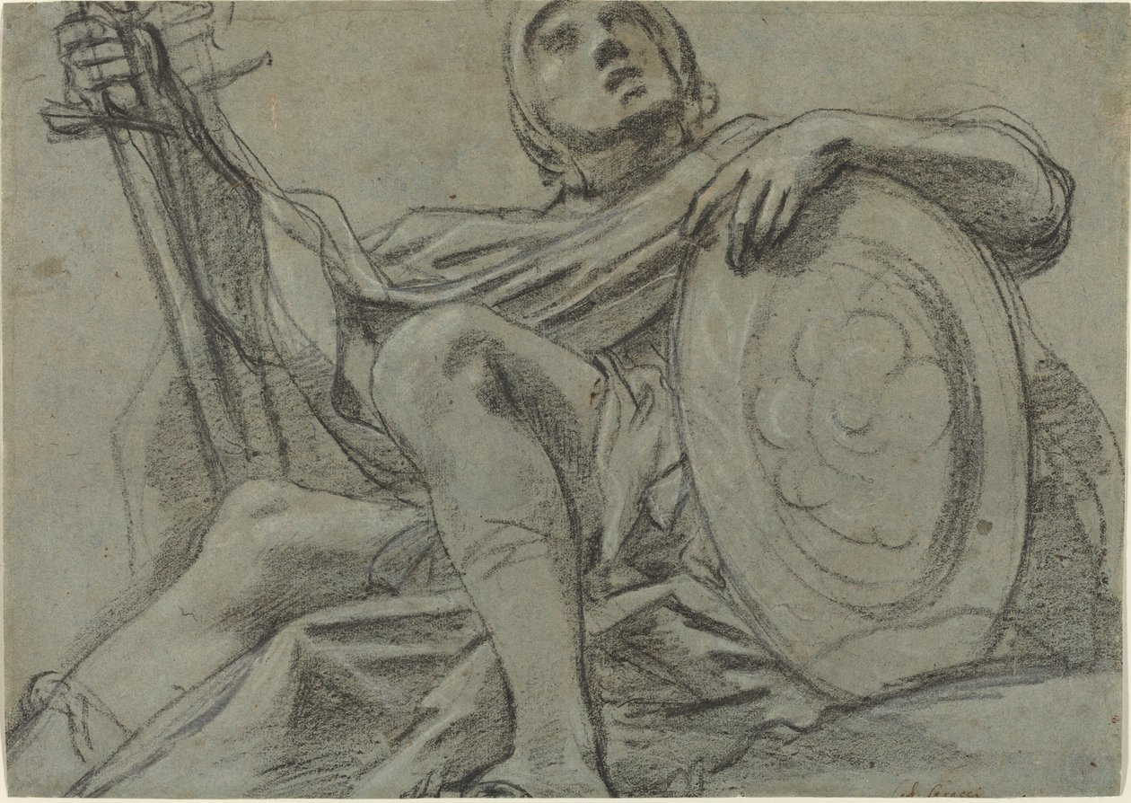 Guerriero seduto con spada e scudo (recto) da Giacomo Cavedone