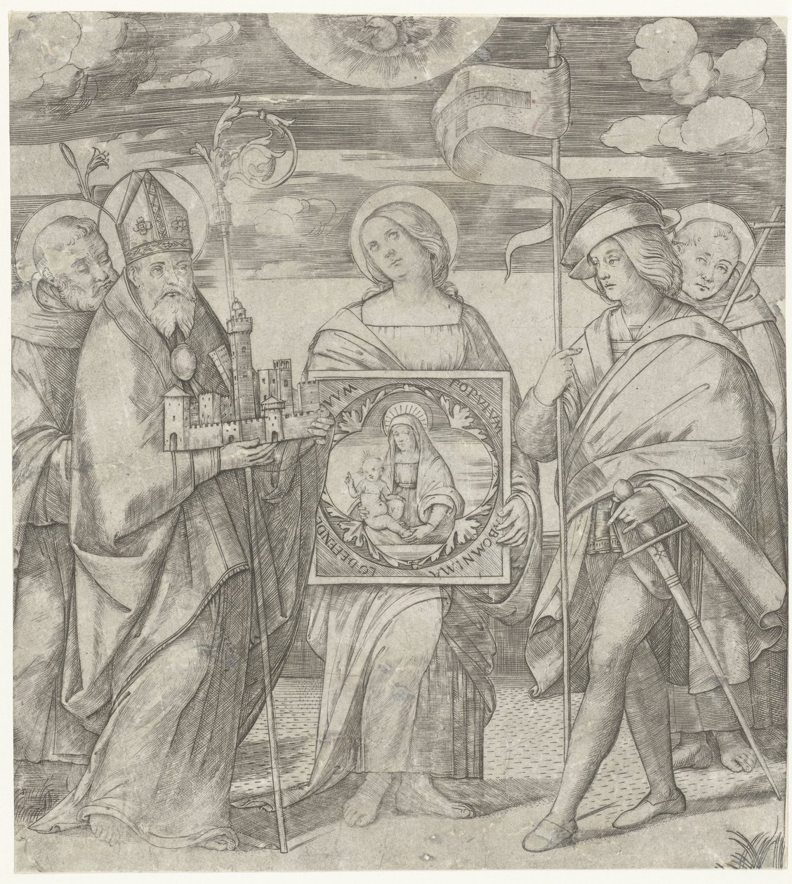 Cinque santi patroni di Bologna con immagine di Maria da Giacomo Francia