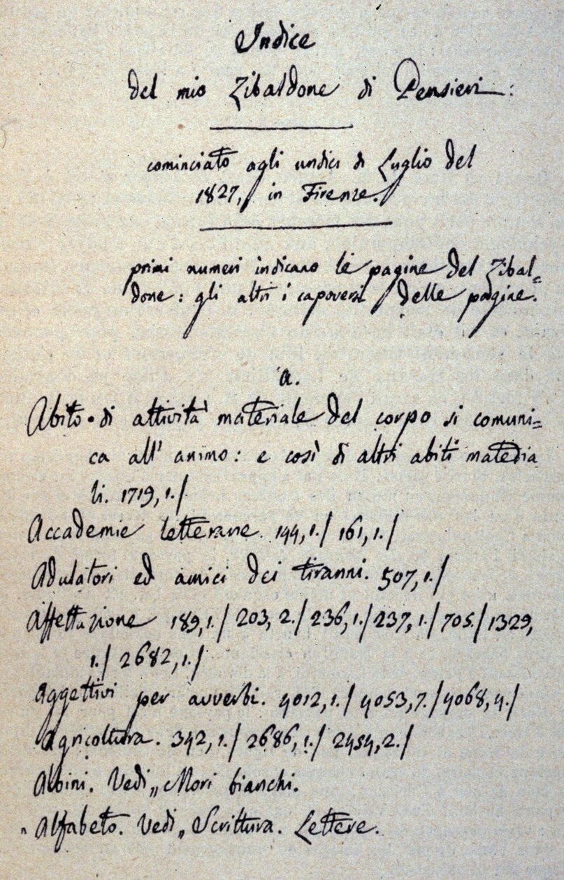 Incipit del manoscritto dello Zibaldone (o "Pensieri") di Giacomo Leopardi. 1817-1832 da Giacomo Leopardi