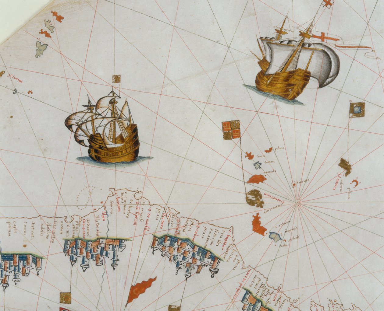 Mappa nautica, dettaglio delle Isole Canarie, 1564 da Giacomo Maggiolo
