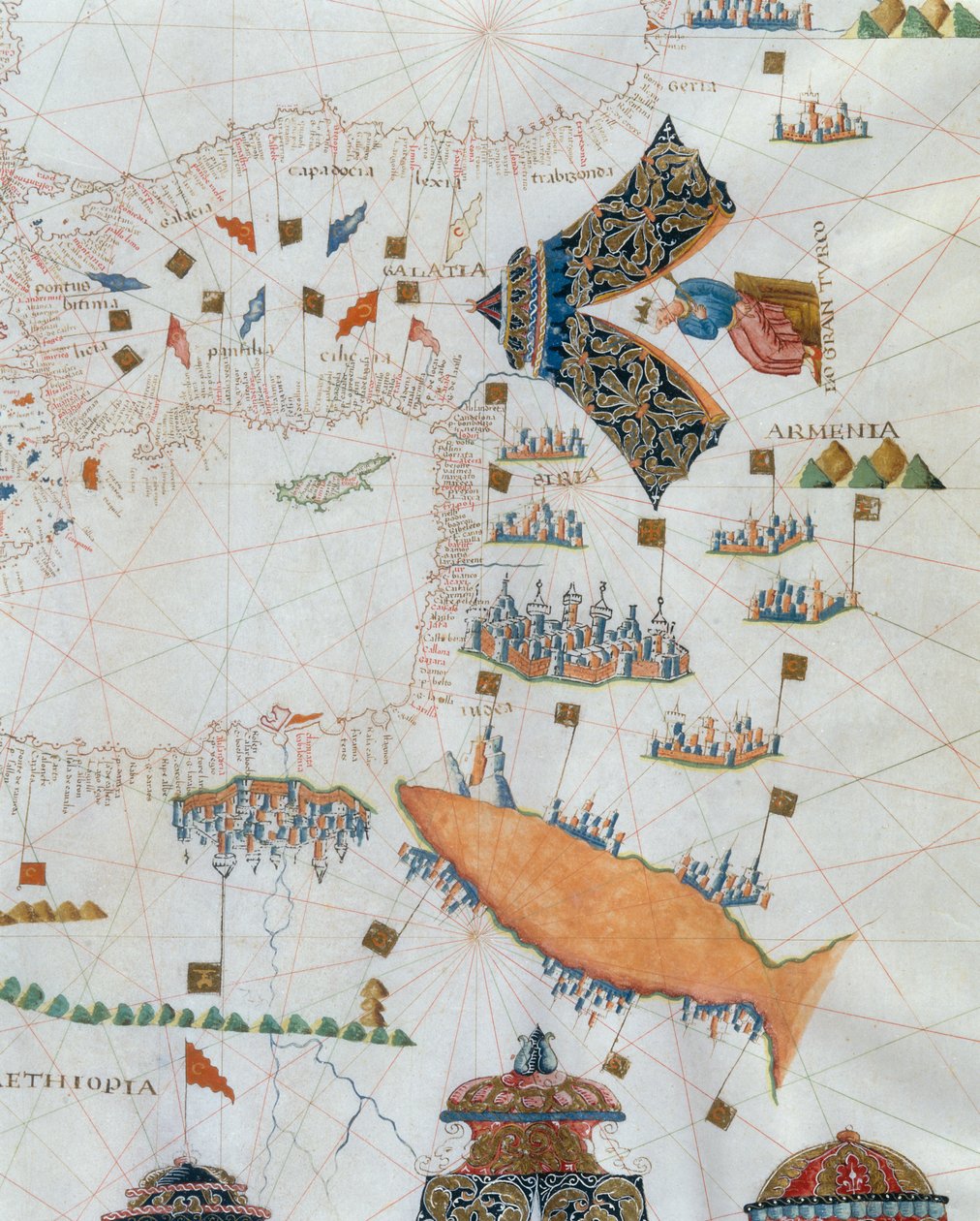 Mappa nautica, dettaglio del Gran Turco, 1564 da Giacomo Maggiolo