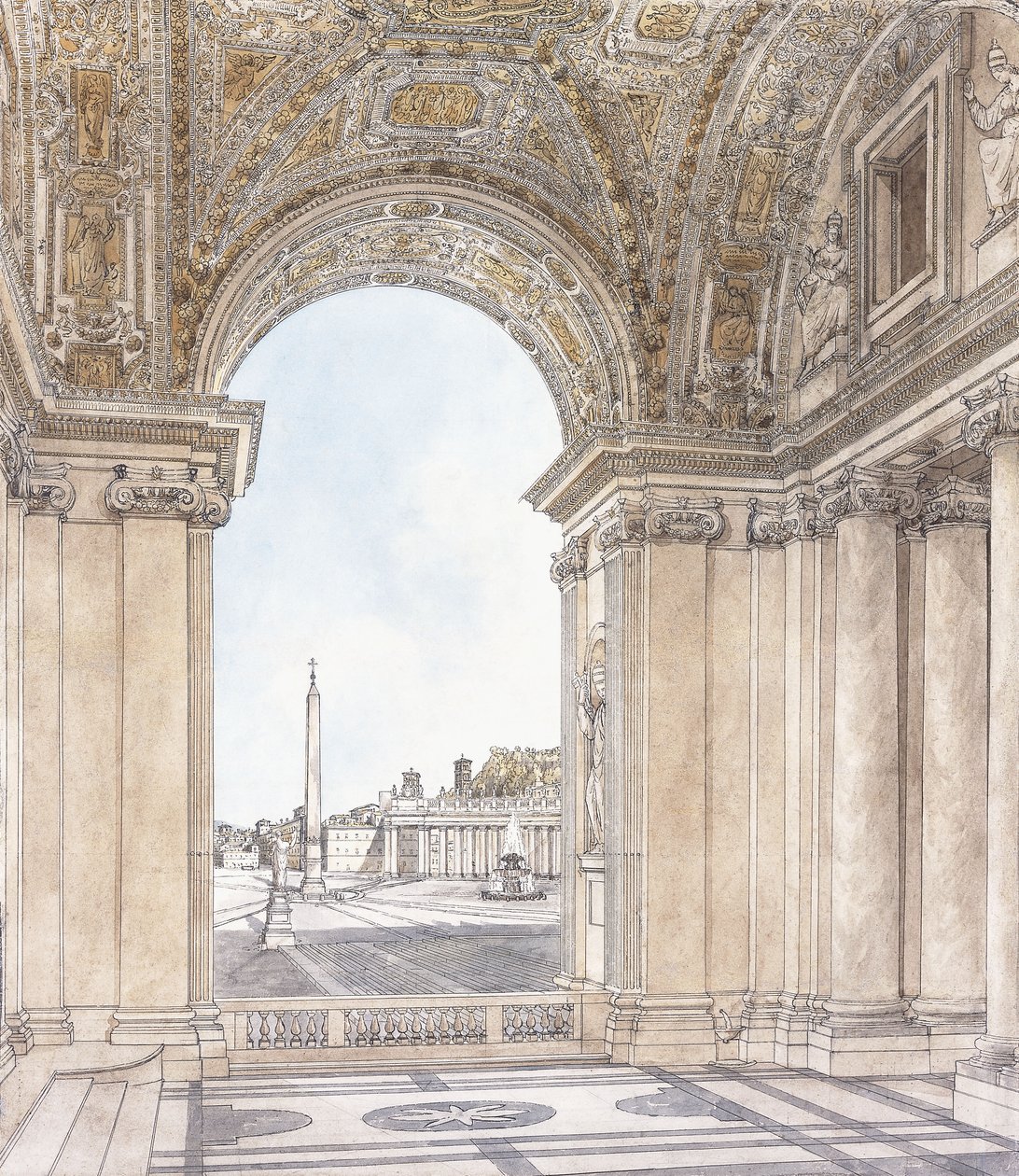 Veduta della Piazza San Pietro, Roma, vista dal Portico della Basilica da Giacomo Quarenghi