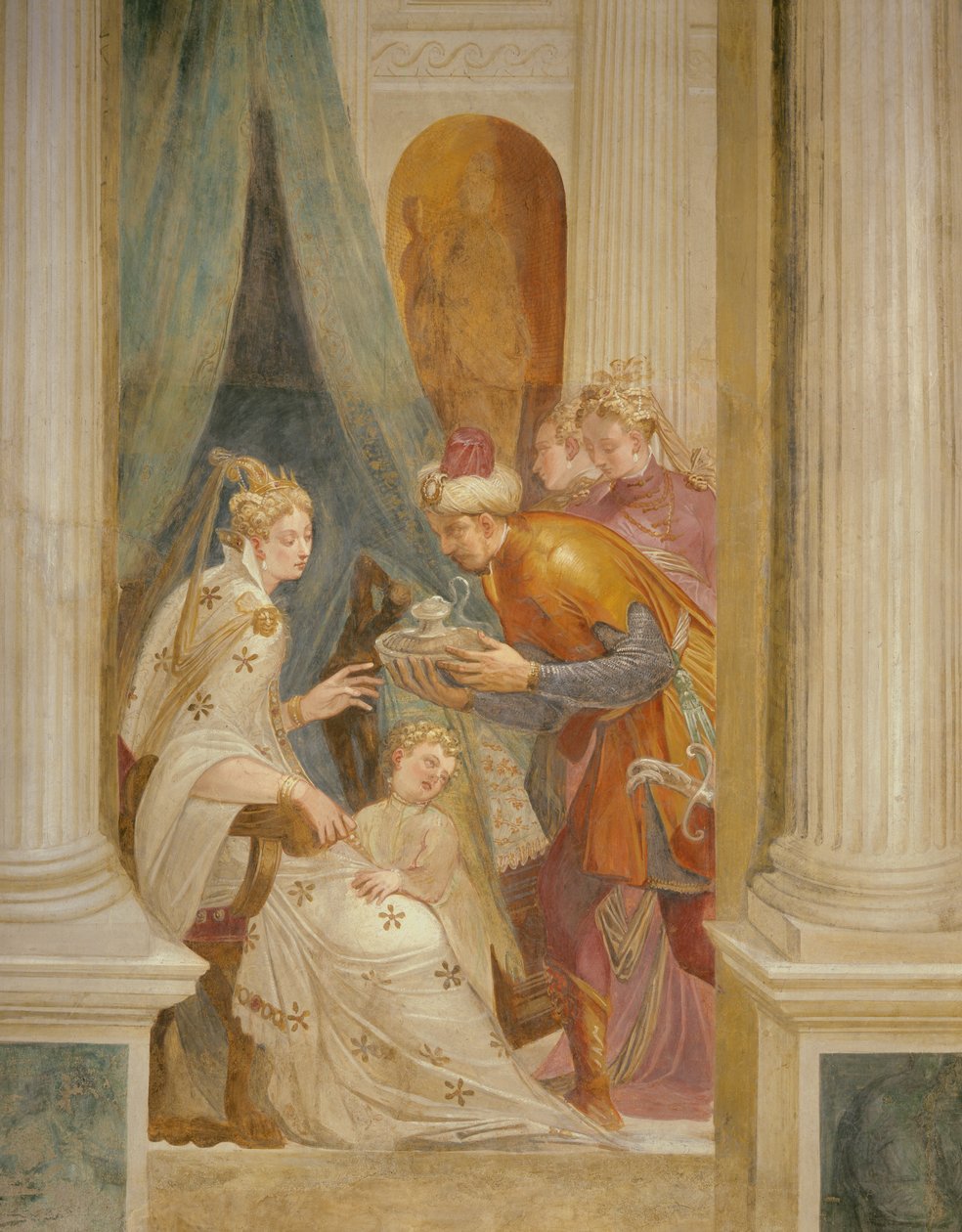 Parete destra che raffigura Sofonisba con il suo bambino che riceve il prossimo vaso di veleno da Giambattista (1526 78) Zelotti