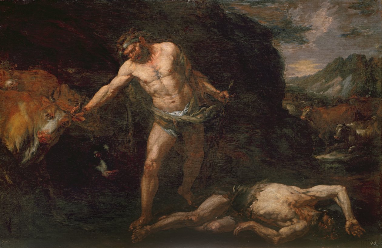 Ercole Uccide il Gigante Caco e Ruba il Bestiame di Gerione da Giambattista Langetti