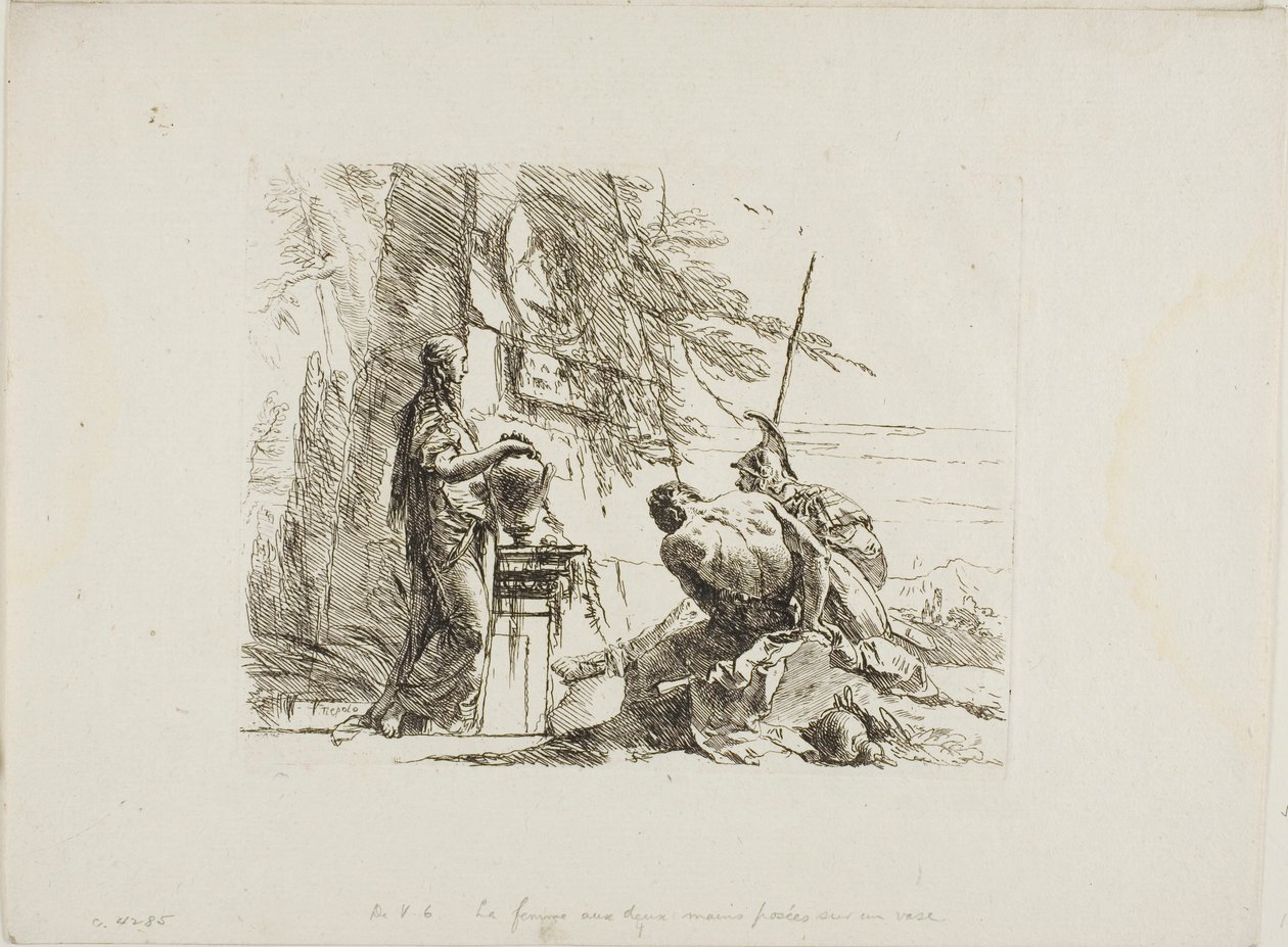 Una donna con le mani su un vaso, soldato e schiavo, da Capricci da Giambattista Tiepolo